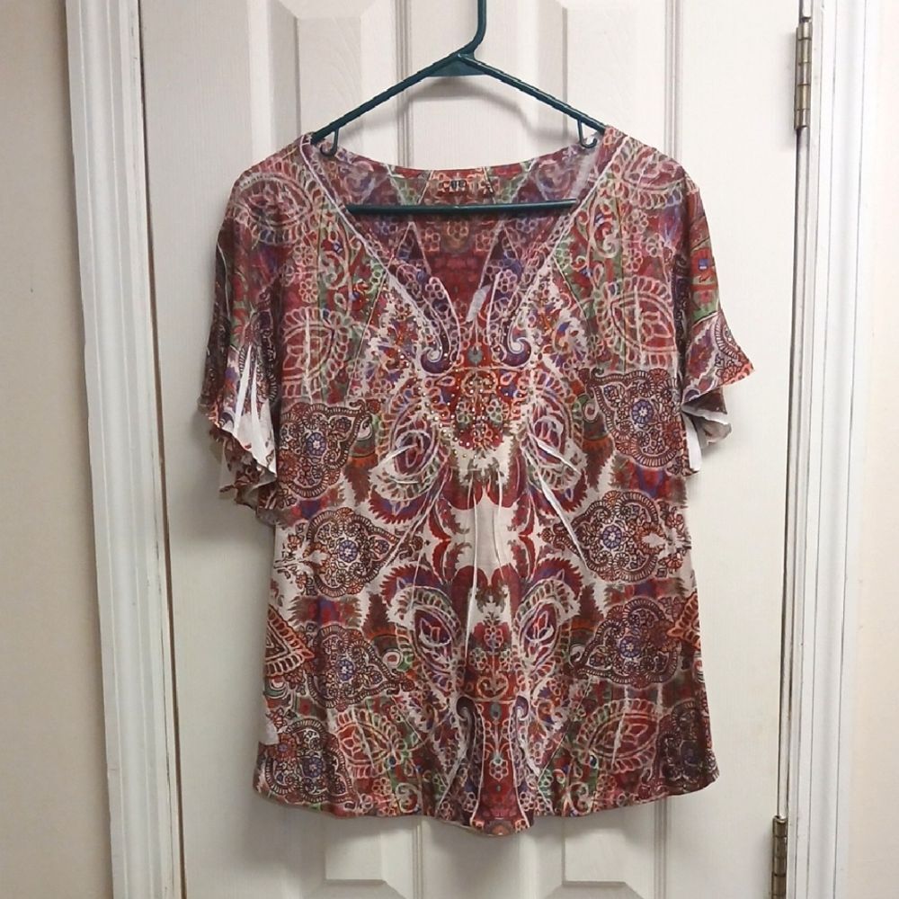 CATO Women's Multicolor Paisley TopSize XL